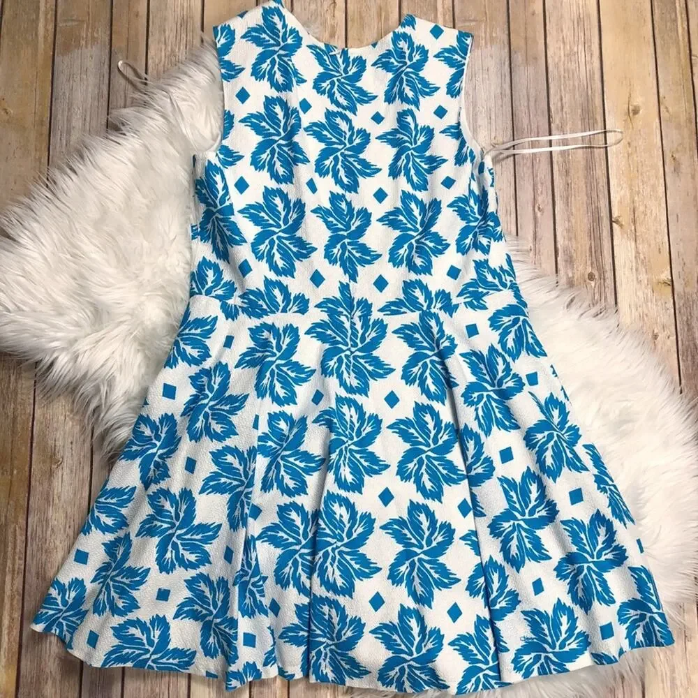 Diane von Furstenberg Women's Jeanie Giant Leaf Floral Blue Dress Size 14 - Picture 6 of 6